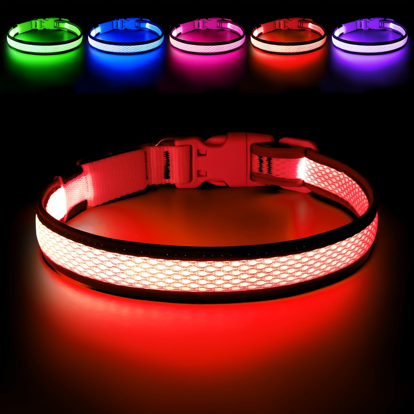 USB LED Hondenhalsband – Oplaadbaar & Verstelbaar met 6 Kleuren Licht voor Nachtelijke Veiligheid