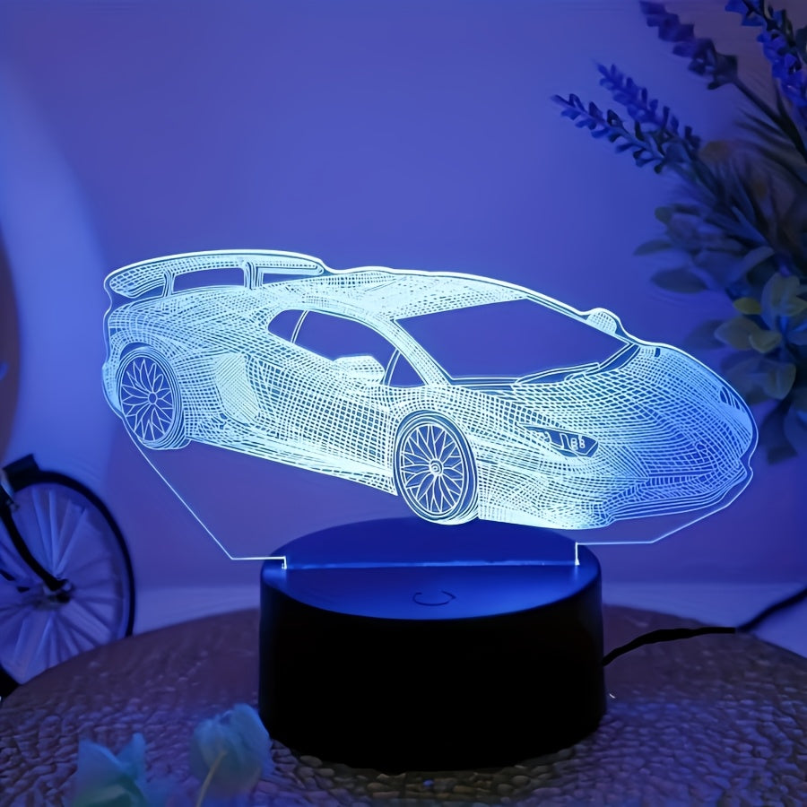 SpeedGlow 3D Auto Nachtlamp – 7-Kleur LED Tafellamp met Touchbediening
