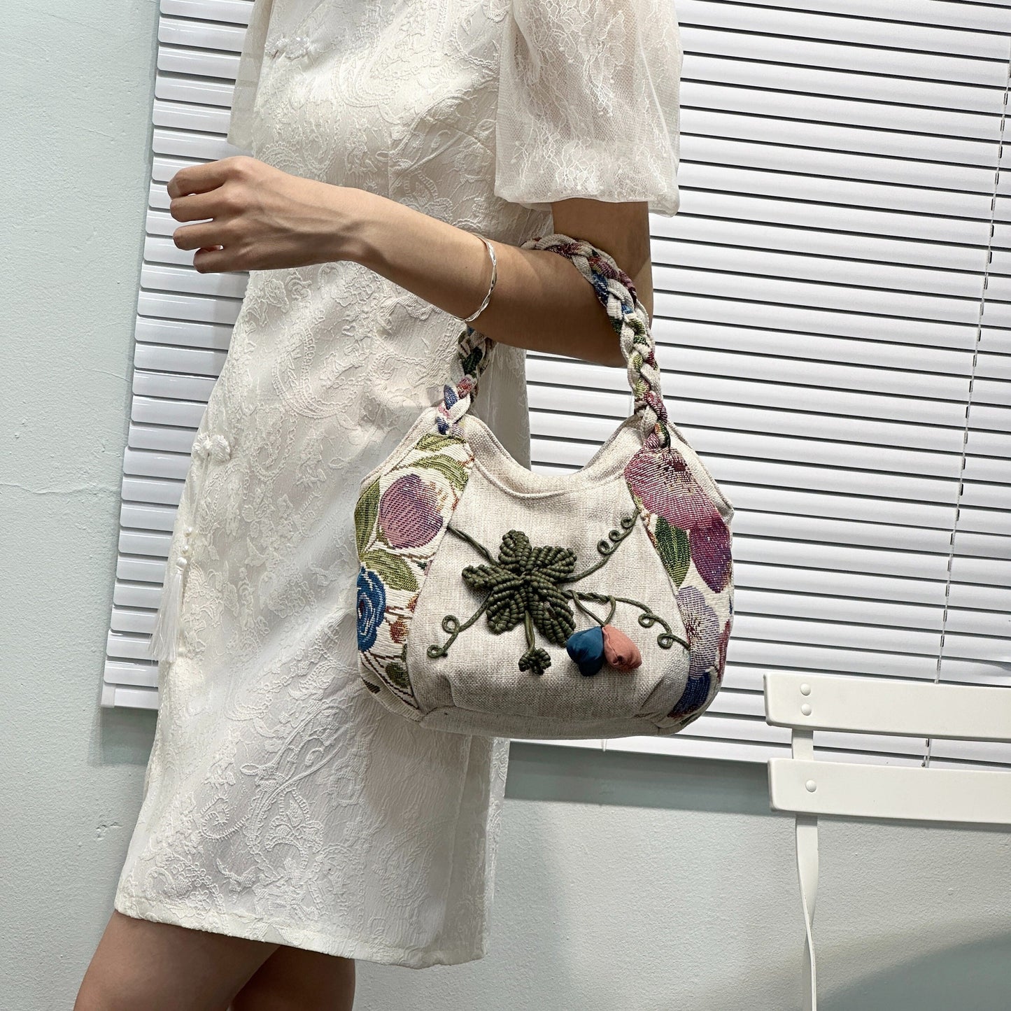 Boheemse Handgemaakte Handtas – Decoratieve Bloem Tote