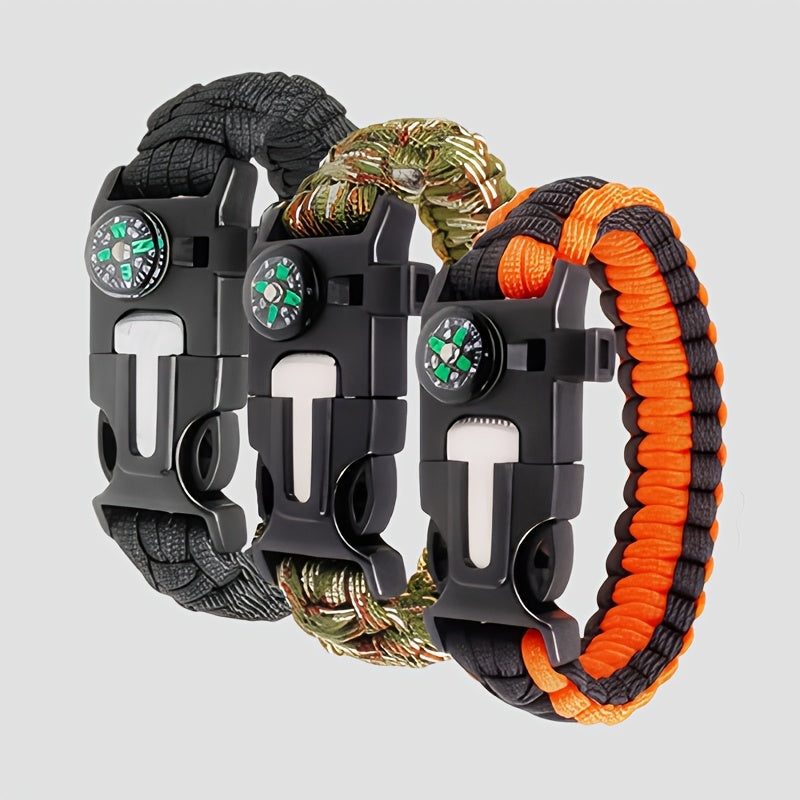 3‑delige Multifunctionele Outdoor Noodarmbandenset voor Avontuur en Noodgevallen