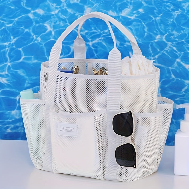 Mesh Beach Tote Bag met Meerdere Zijvakken