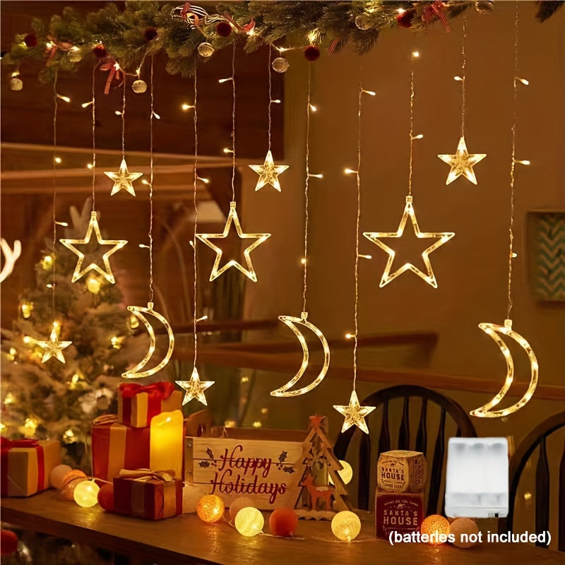 LED lichtslinger – sterren & maan decoratie met 8 knippermodi, warm wit en meerkleurig, batterij-aangedreven voor feestelijke sfeer
