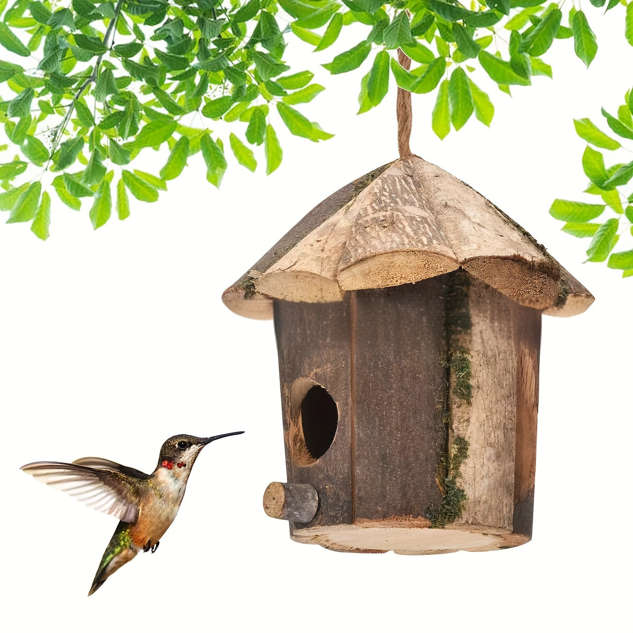 Charmant Hangend Houten Vogelhuisje – Decoratief Ambacht voor Buiten