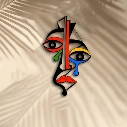 FaceForm Metalen Wandkunst – Picasso-Geïnspireerd Kubusgezicht in Abstracte Kleuren