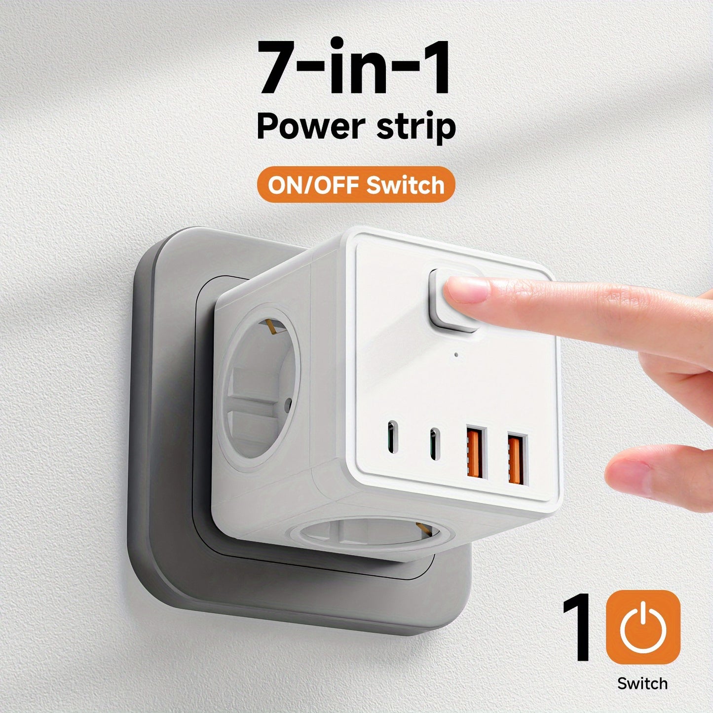 7-in-1 Wandstekkerdoos EU – Compacte Energieverdeler met USB & Type-C