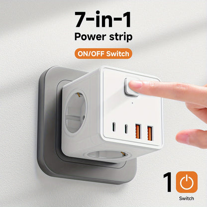 7-in-1 Wandstekkerdoos EU – Compacte Energieverdeler met USB & Type-C