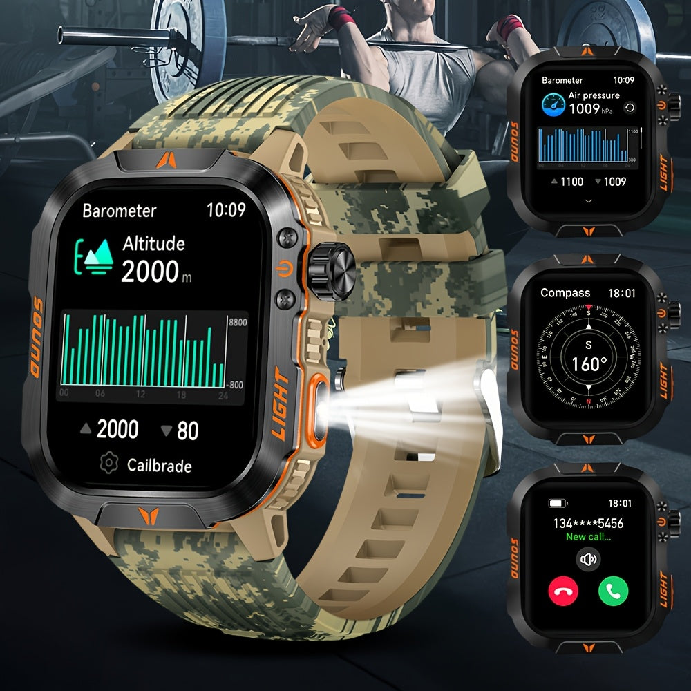 Outdoor Smartwatch met LED Zaklamp – Tactisch Sporthorloge met Hoogtemeter en Kompas