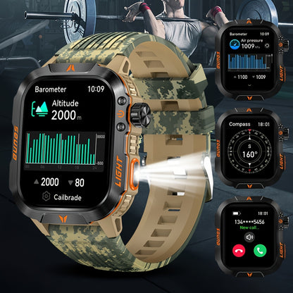 Outdoor Smartwatch met LED Zaklamp – Tactisch Sporthorloge met Hoogtemeter en Kompas