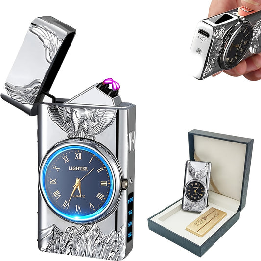 EagleSpark Plasma Aansteker – USB Oplaadbaar met LED Klok & 3D Adelaar Design