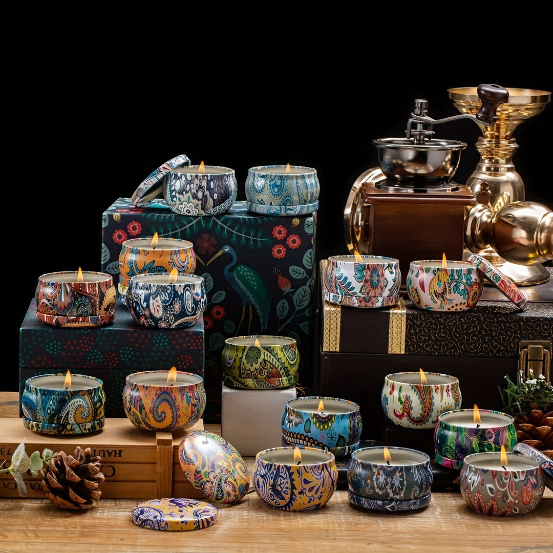 BloomAura Geurkaarsenset – 16-delig in Gouden Blikjes met Bloemendesign