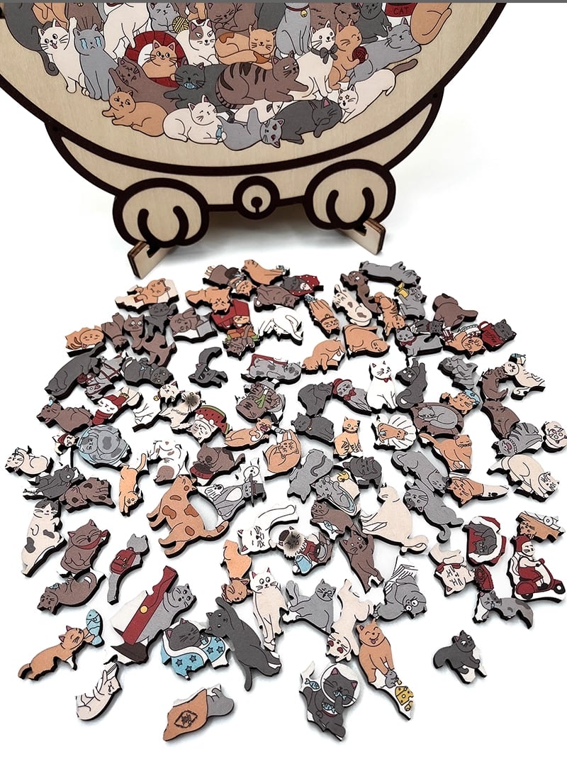 Houten Kattenpuzzel Met 135 Stukjes Voor Ontspanning En Decoratie