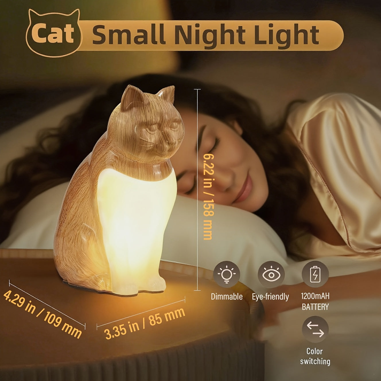 Schattig Katten Nachtlampje met Touch‑Bediening
