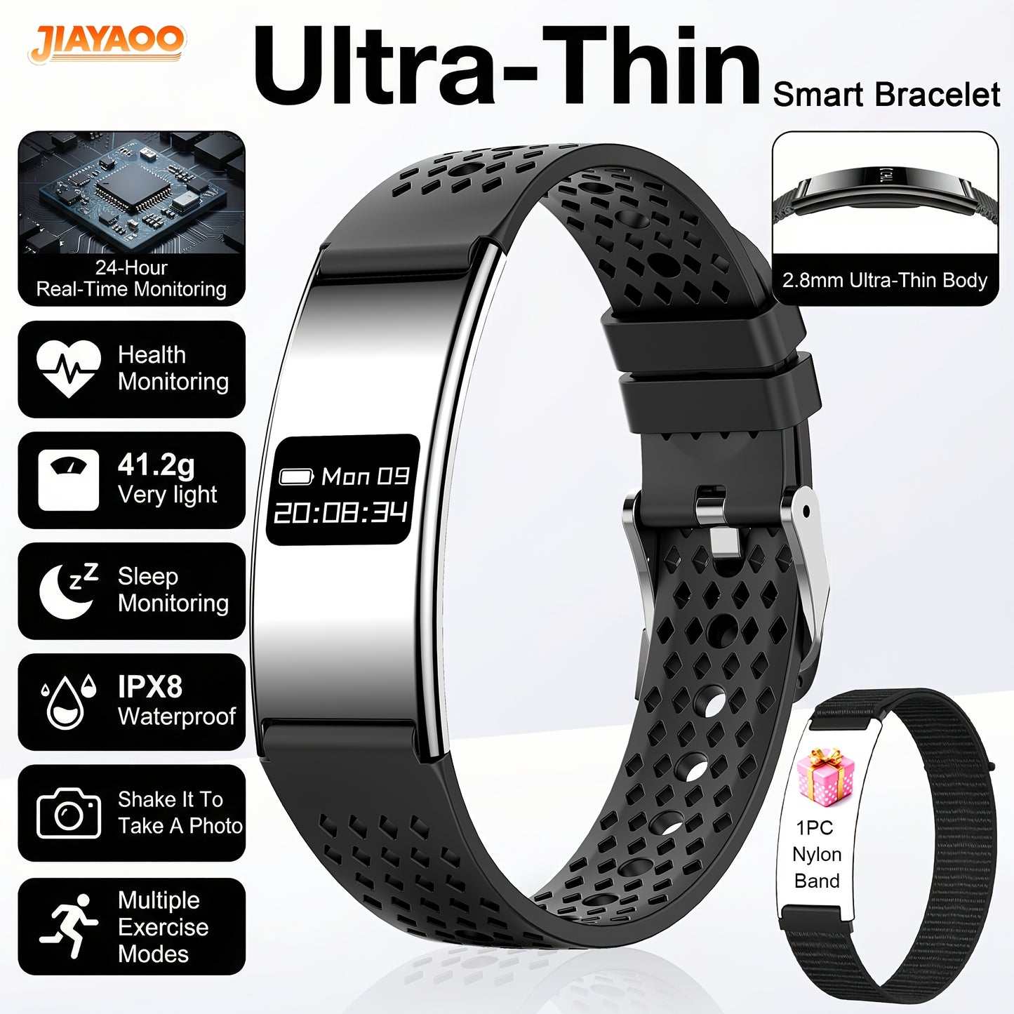 Ultradunne Smartwatch met 2,8 mm Behuizing, IPX8 Waterbestendigheid en Multifunctionele Gezondheidsfuncties