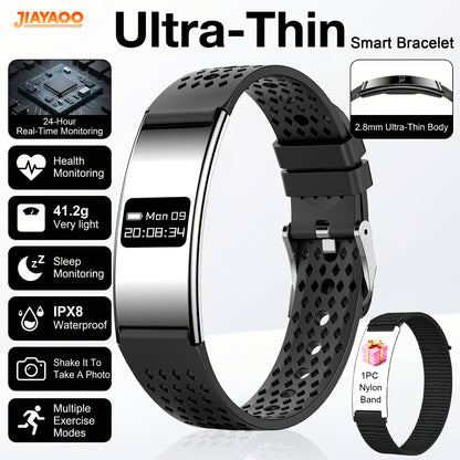 Ultradunne Smartwatch met 2,8 mm Behuizing, IPX8 Waterbestendigheid en Multifunctionele Gezondheidsfuncties
