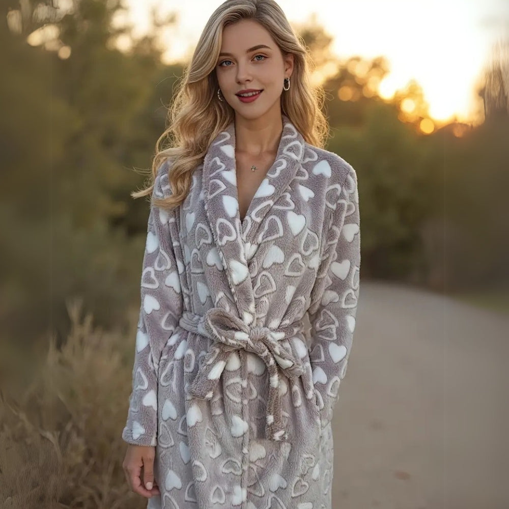 Luxe Flanellen Fleece Badjas met Sjaalkraag en Ceintuur