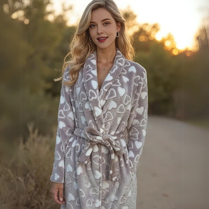 Luxe Flanellen Fleece Badjas met Sjaalkraag en Ceintuur