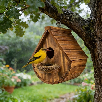 Rustiek Houten Hangend Vogelhuisje – Duurzaam & Decoratief voor Buiten