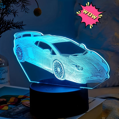 SpeedGlow 3D Auto Nachtlamp – 7-Kleur LED Tafellamp met Touchbediening