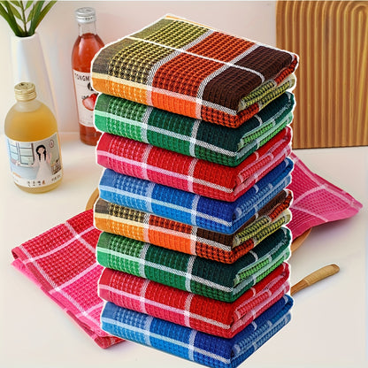 ColorGrid Wafeldoekenset – 8 Stuks Super Absorberende Katoenen Keukenhanddoeken met Geruit Patroon
