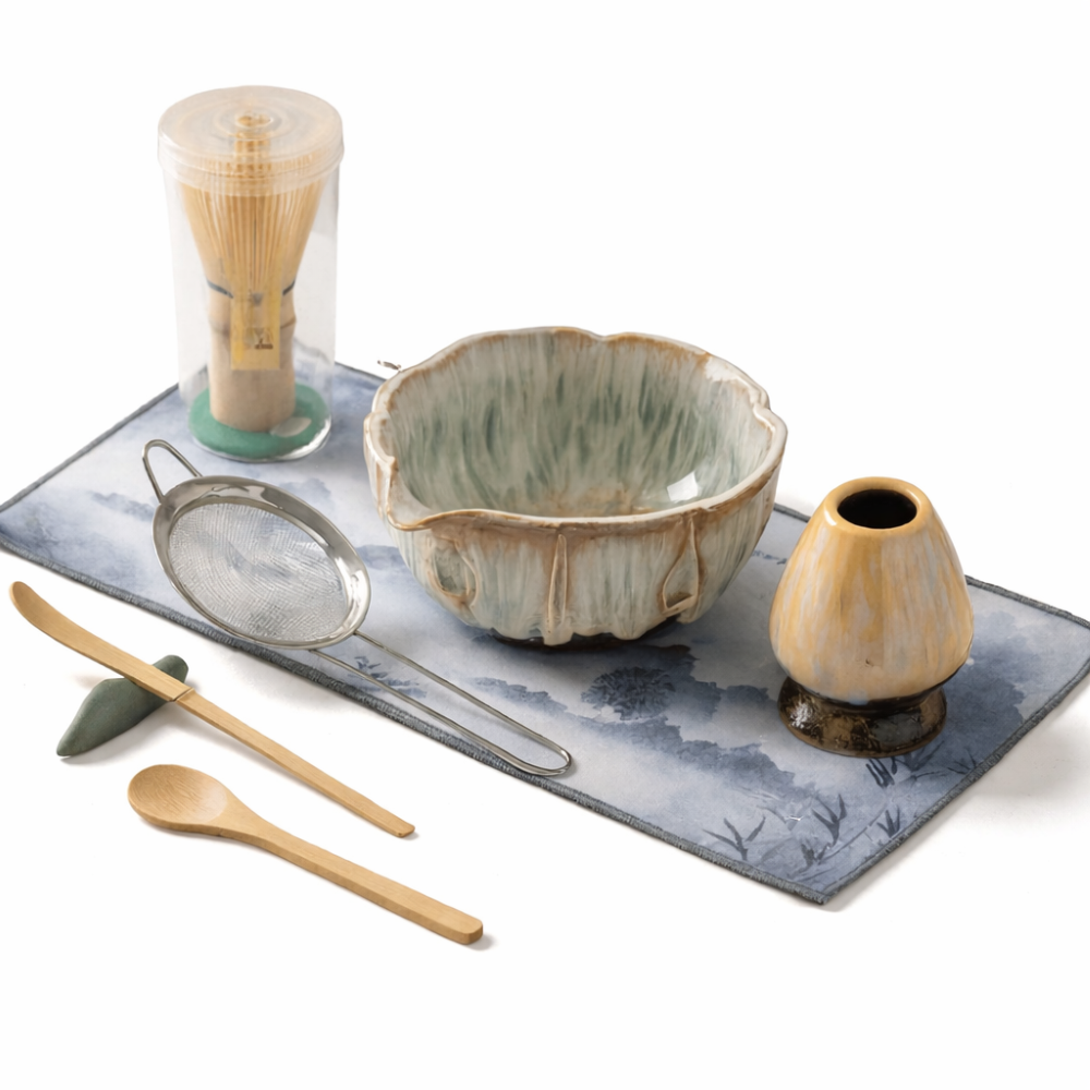 Complete Matcha Theeset Met Keramische Kom En Bamboe Accessoires