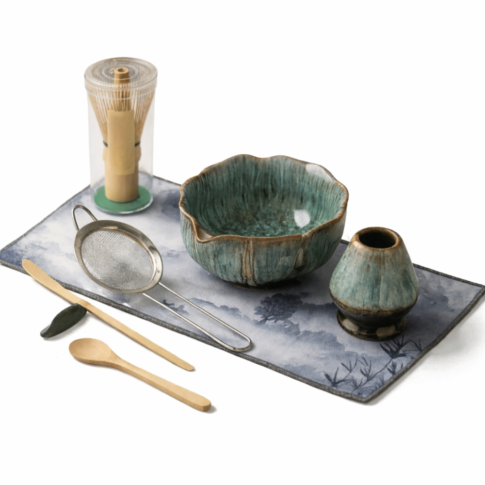 Complete Matcha Theeset Met Keramische Kom En Bamboe Accessoires