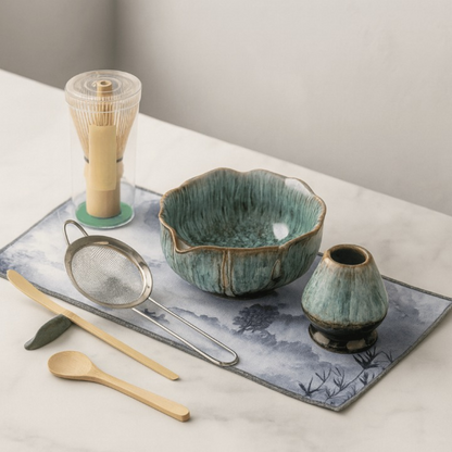Complete Matcha Theeset Met Keramische Kom En Bamboe Accessoires
