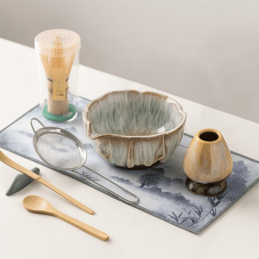 Complete Matcha Theeset Met Keramische Kom En Bamboe Accessoires