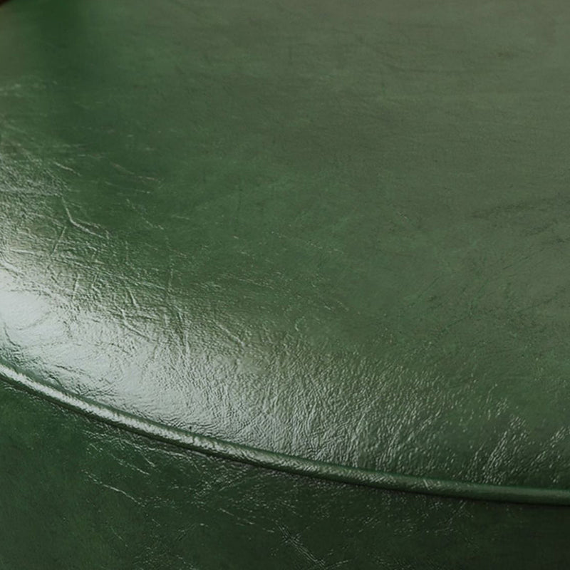 Ronde kruk met lage rugleuning, houten frame en kunstleren zitting