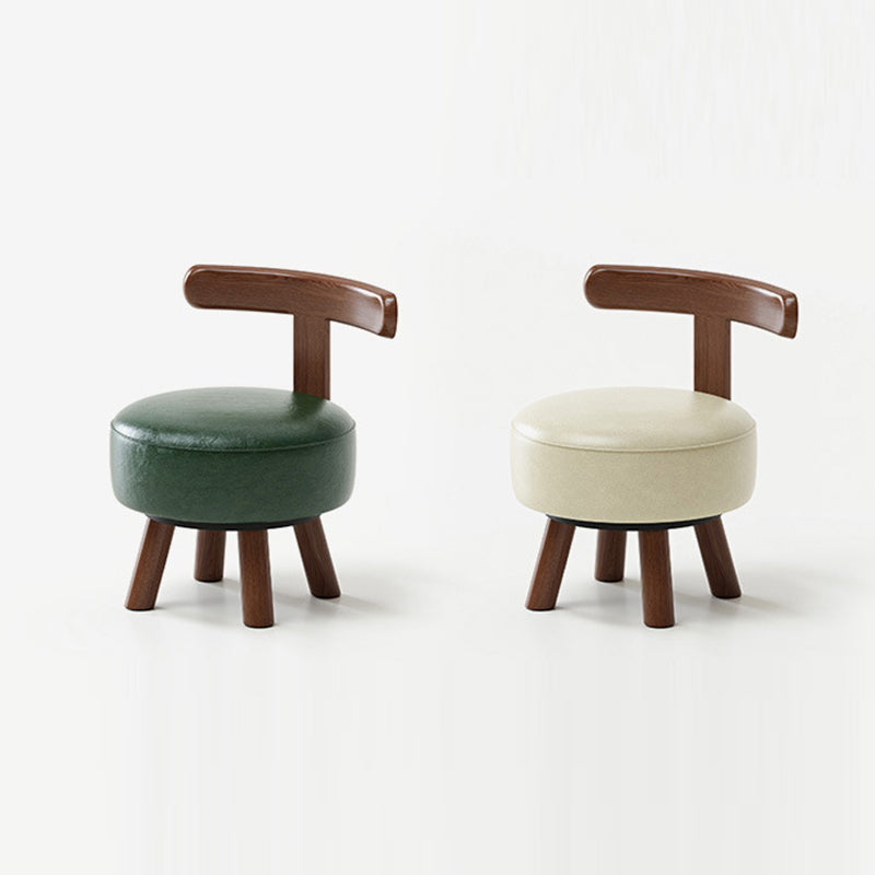 Ronde kruk met lage rugleuning, houten frame en kunstleren zitting