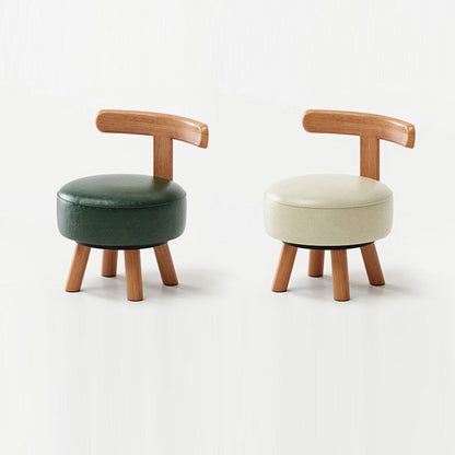 Ronde kruk met lage rugleuning, houten frame en kunstleren zitting