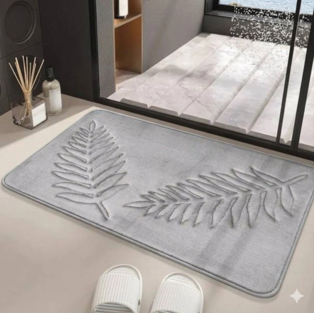 Badmat Set Met Bladerenpatroon En Memory Foam Voor Extra Comfort