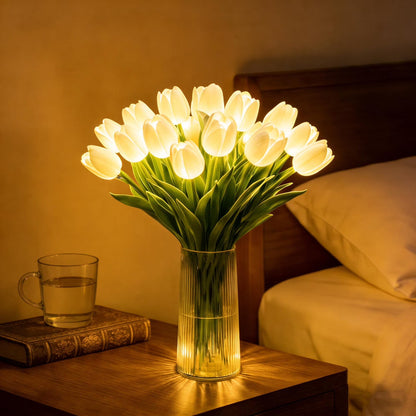 Decoratieve Tulpenlamp met Warme LED-Verlichting en Glazen Vaas