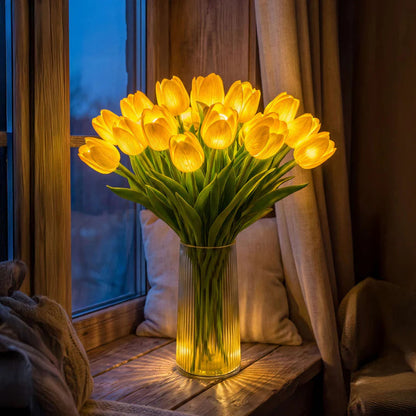 Decoratieve Tulpenlamp met Warme LED-Verlichting en Glazen Vaas