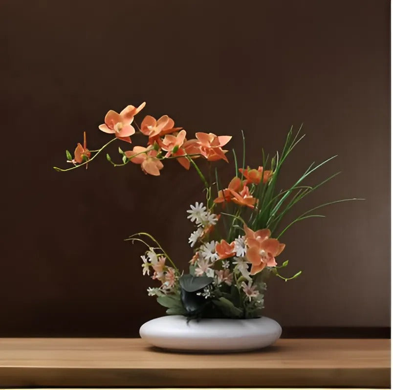 Decoratieve Keramische Vaas Met Orchidee Accent Voor Moderne Interieurs