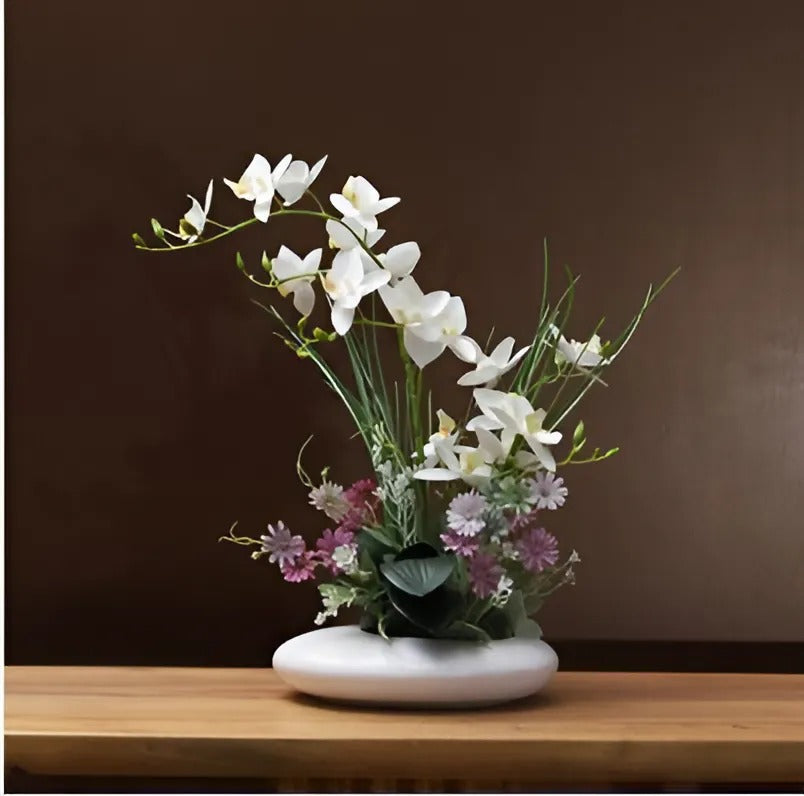 Decoratieve Keramische Vaas Met Orchidee Accent Voor Moderne Interieurs