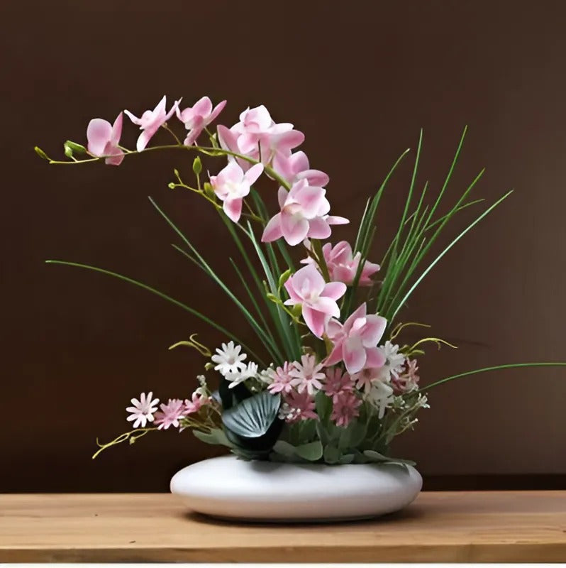 Decoratieve Keramische Vaas Met Orchidee Accent Voor Moderne Interieurs