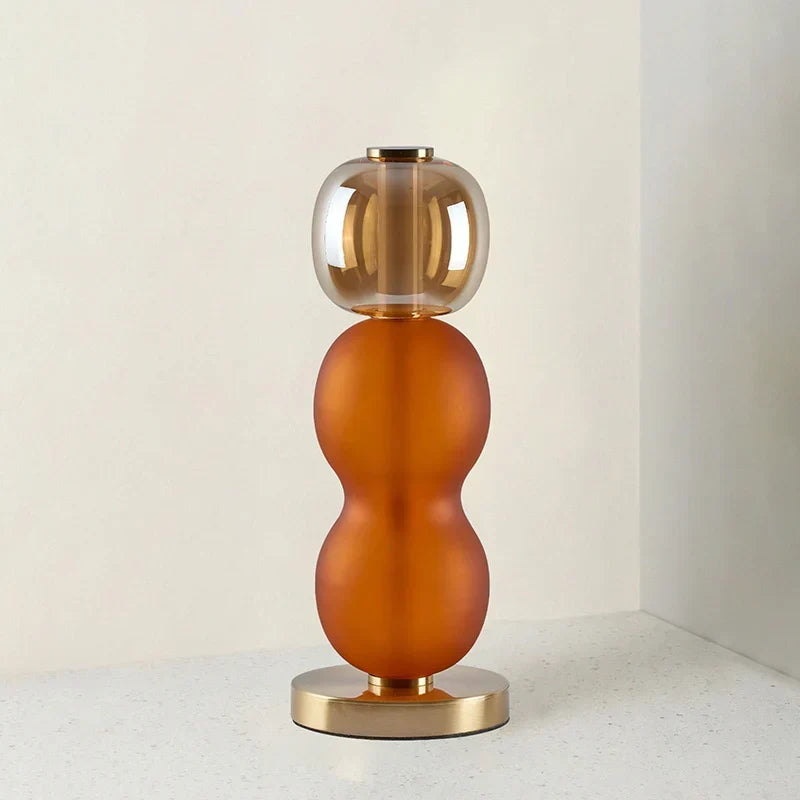 Elegante Tafellamp van Gekleurd Glas met Messing Voet