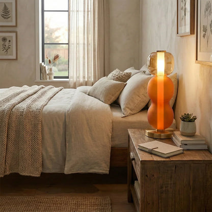Elegante Tafellamp van Gekleurd Glas met Messing Voet