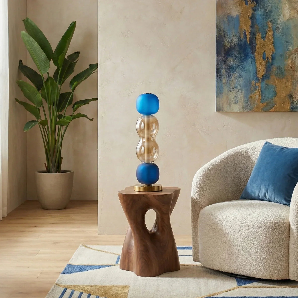 Elegante Tafellamp van Gekleurd Glas met Messing Voet