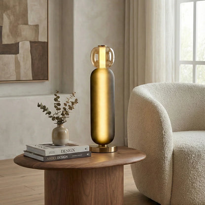 Elegante Tafellamp van Gekleurd Glas met Messing Voet