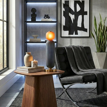 Elegante Tafellamp van Gekleurd Glas met Messing Voet