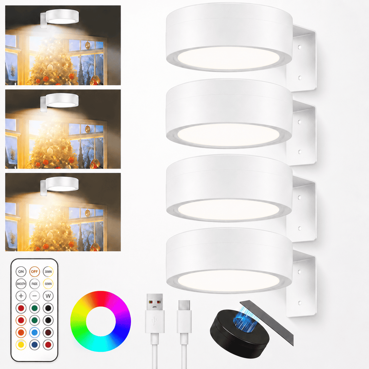 Draadloze LED Schilderijverlichting met Afstandsbediening – 4 Stuks