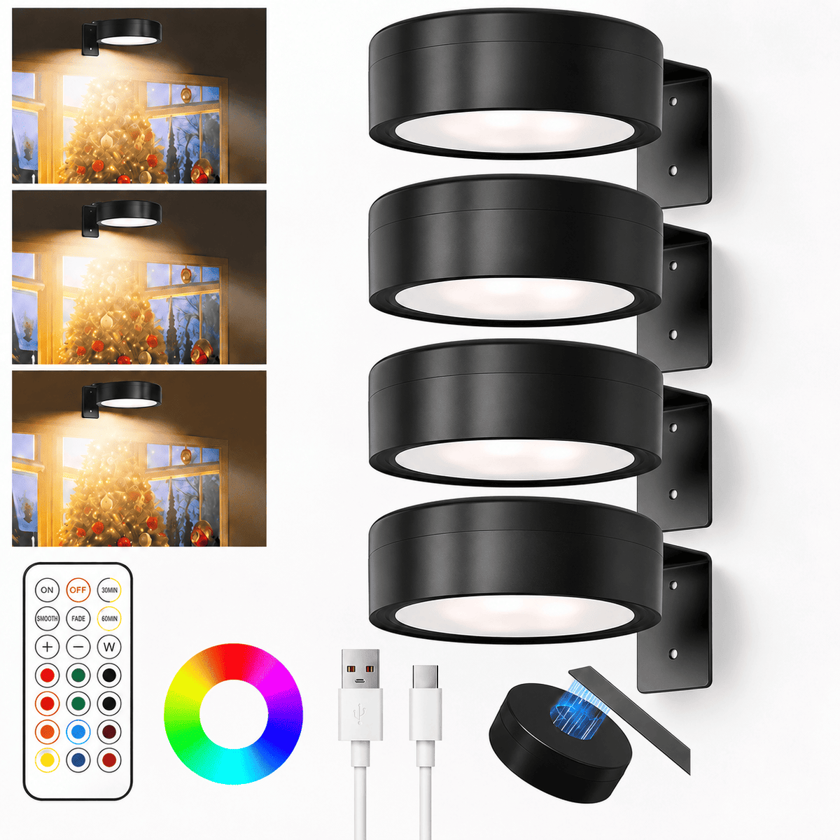 Draadloze LED Schilderijverlichting met Afstandsbediening – 4 Stuks