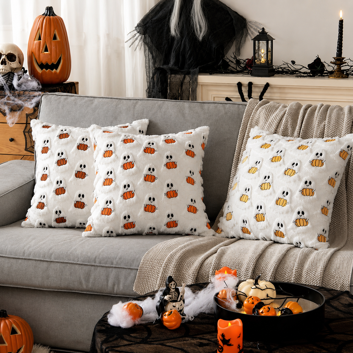 Halloween-kussenhoes met Geesten- en Pompoenreliëf