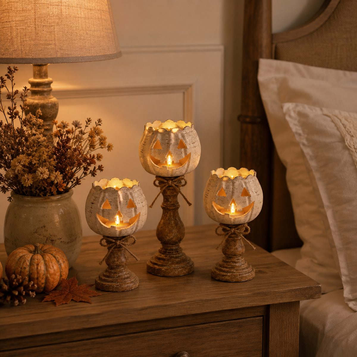 Pompoenlamp met Flakkerend LED-licht en Decoratieve Voet