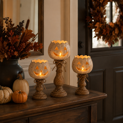 Pompoenlamp met Flakkerend LED-licht en Decoratieve Voet