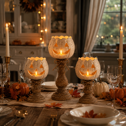 Pompoenlamp met Flakkerend LED-licht en Decoratieve Voet