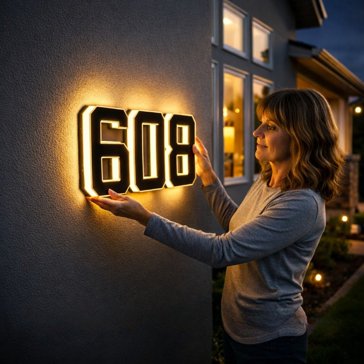 Verlicht Huisnummerbord Met Zonnepaneel Voor Zichtbaarheid In Donkere Uren