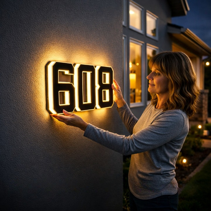 Verlicht Huisnummerbord Met Zonnepaneel Voor Zichtbaarheid In Donkere Uren