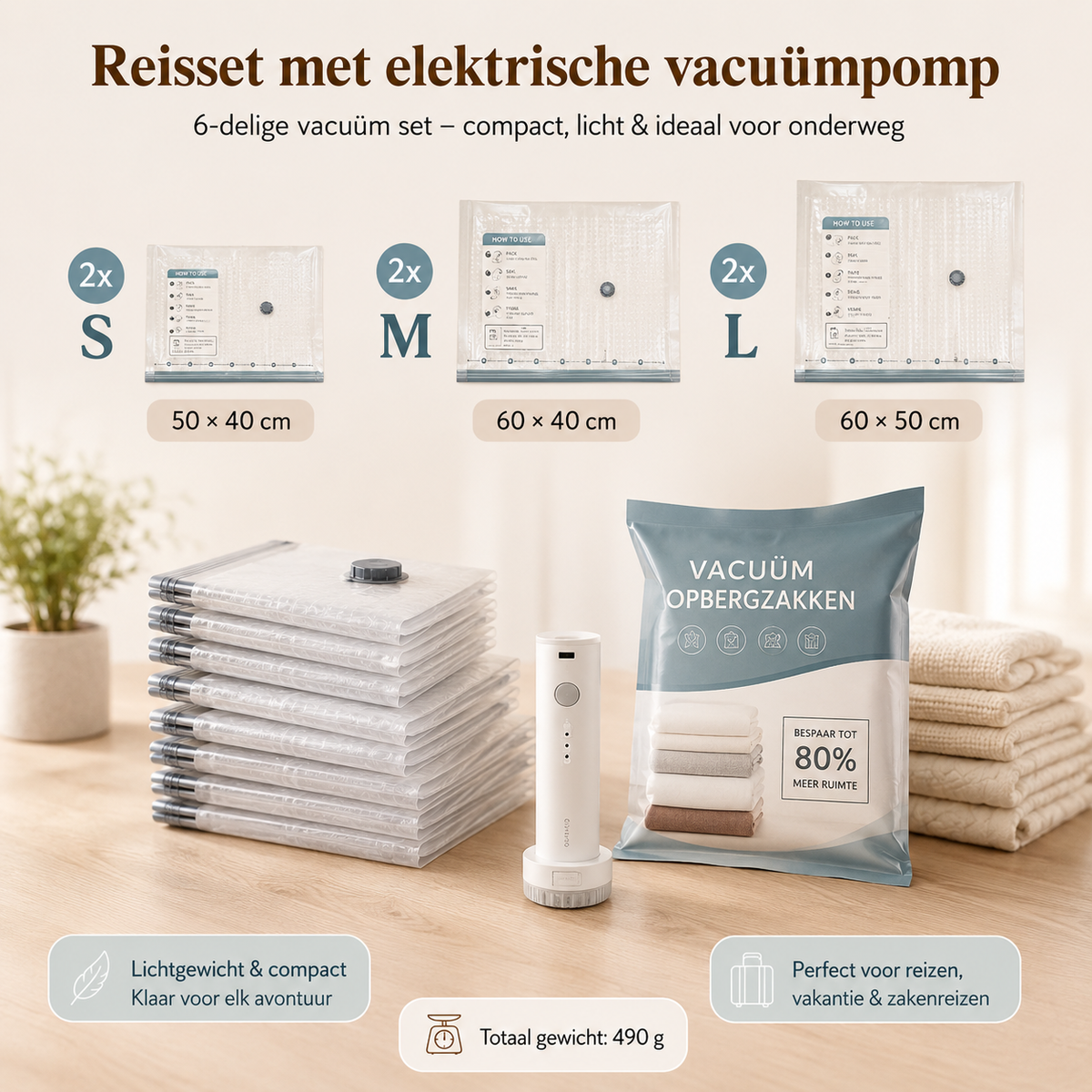 Vacuümzakken Met Draadloze Pomp Voor Compacte Kledingopslag